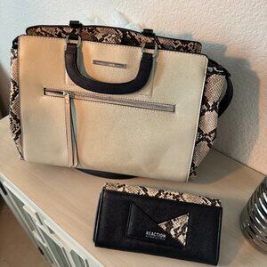 ✨ Kenneth Cole Reaction Snakeskin Handbag & Wallet Set – Cream/Beige & Black ✨